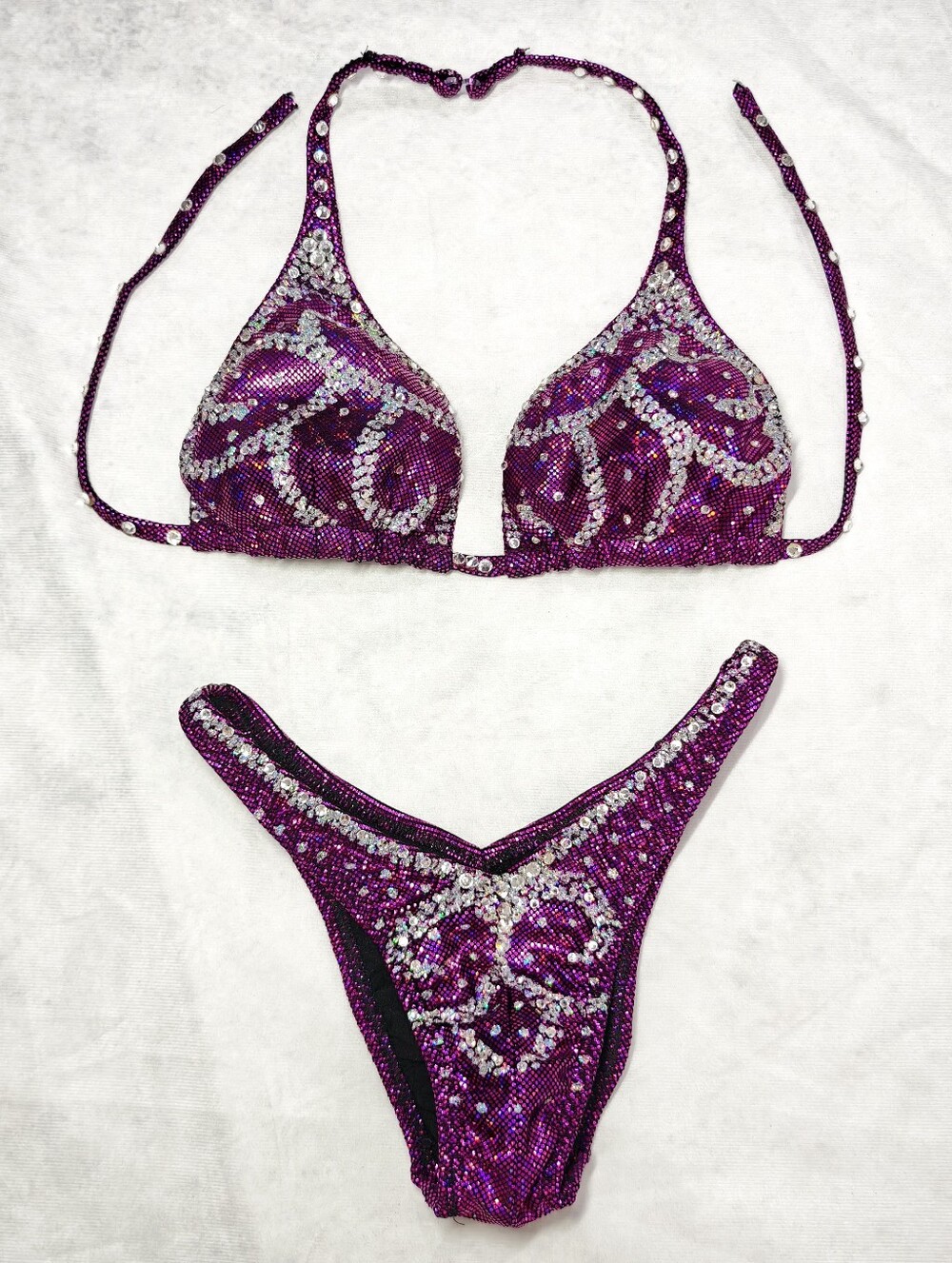 Saleyla Deep Fuchsia Swirls Detail Two-Piece Figure Competition Suit Small